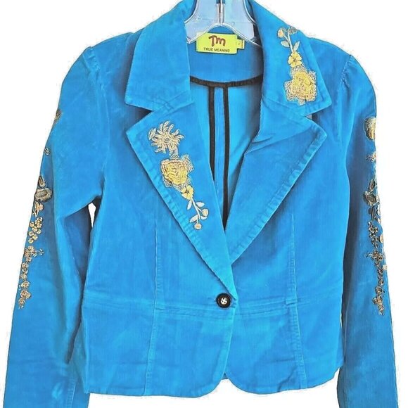 TM True Meaning Womens Jacket, True Meaning Blazer Corduroy, Embroidered Flowers - Picture 2 of 16